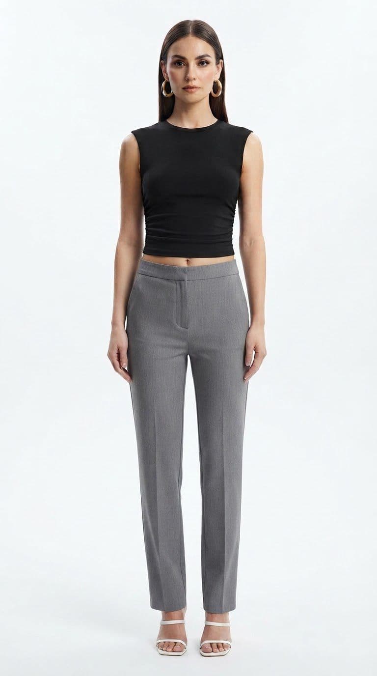 Blusa Cropped Regata Gola Careca com Franzido Lateral