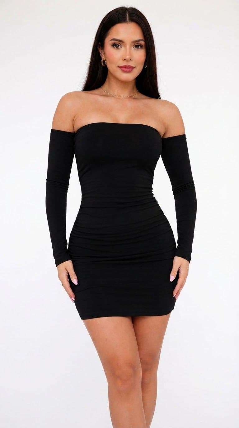 Vestido Curto Manga Longa Ciganinha / Ombro a Ombro